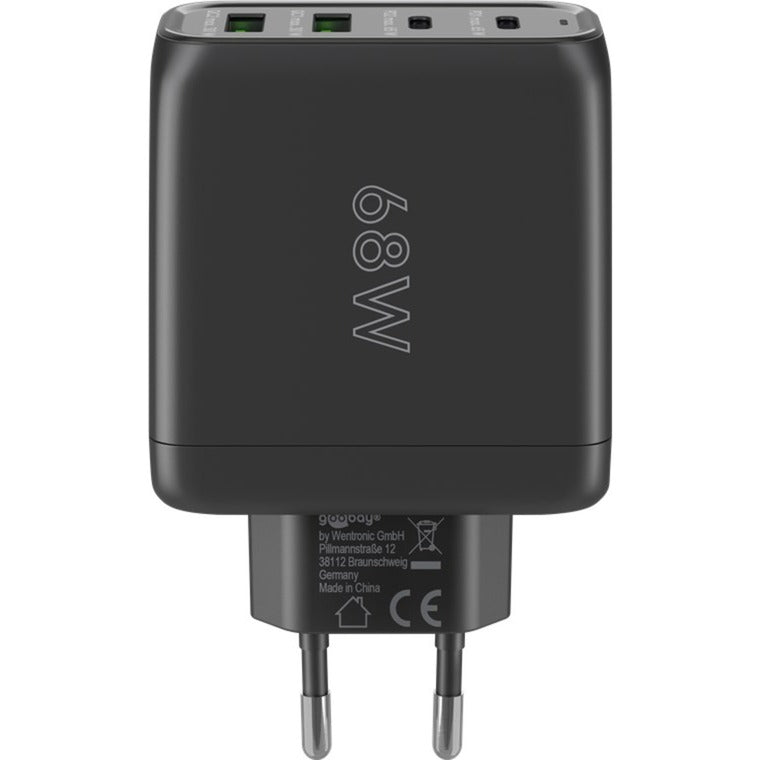 Goobay USB-C Multiport-Schnellladegerät, PD, GaN, 68 Watt (schwarz, 2x USB-C, 2x USB-A, Power Delivery, QuickCharge)