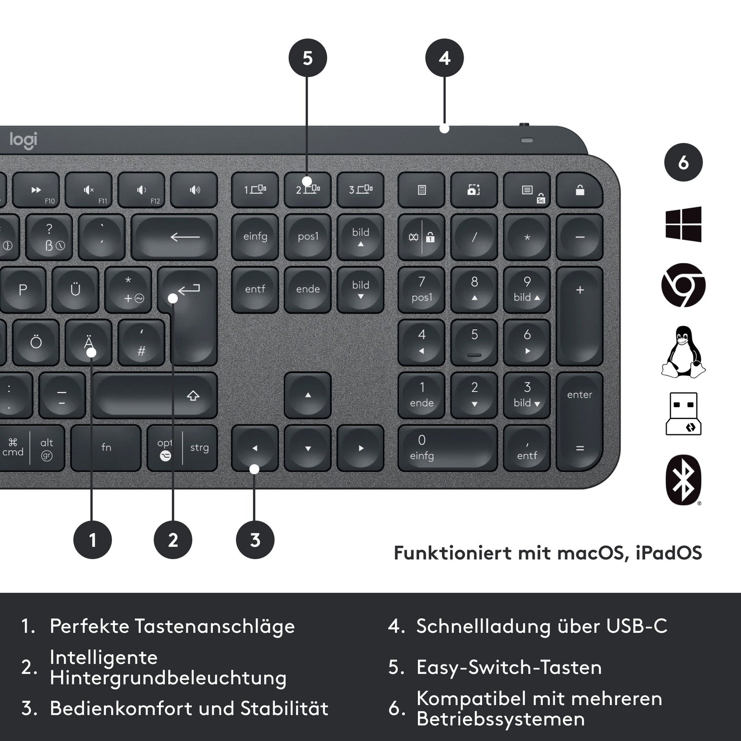 Logitech MX Keys Combo for Business Gen 2 (graphit, DE-Layout, Scherenmechanik, Logi Bolt, Bluetooth, kompatibel mit PC/Mac/iPad/Android)