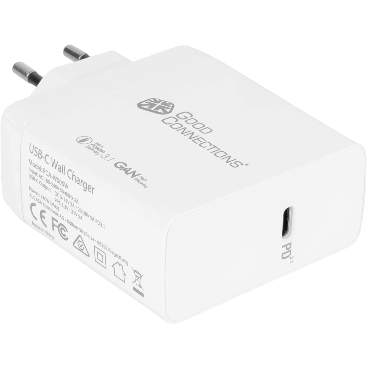 Good Connections USB-Schnellladegerät 140 Watt, 1-Port (weiss, GaN-Technologie, PD 3.1, QC 5, PPS)