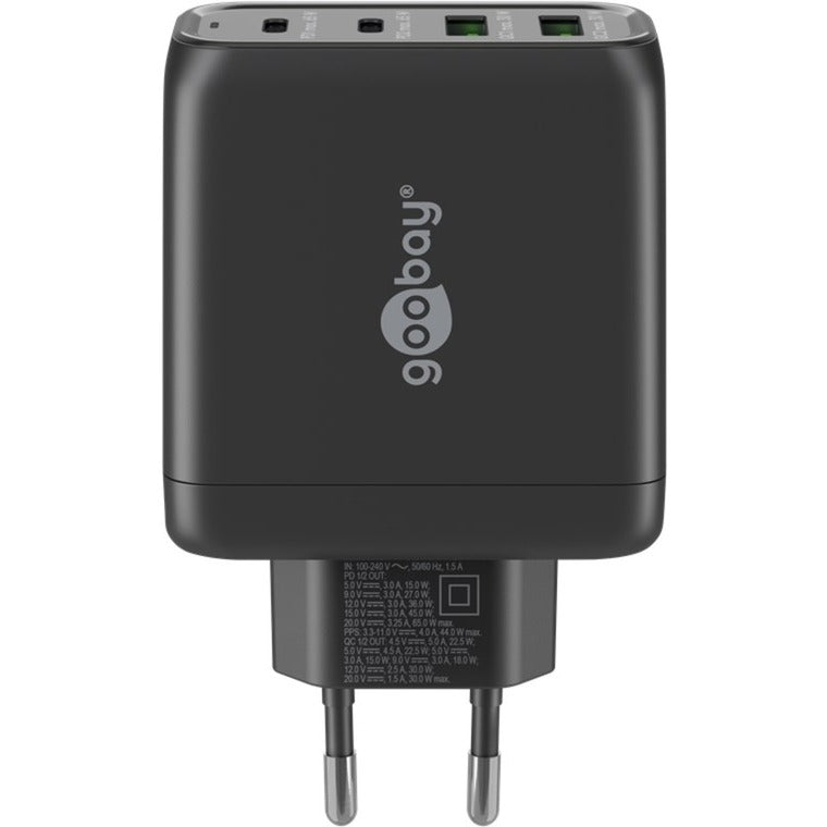 Goobay USB-C Multiport-Schnellladegerät, PD, GaN, 68 Watt (schwarz, 2x USB-C, 2x USB-A, Power Delivery, QuickCharge)