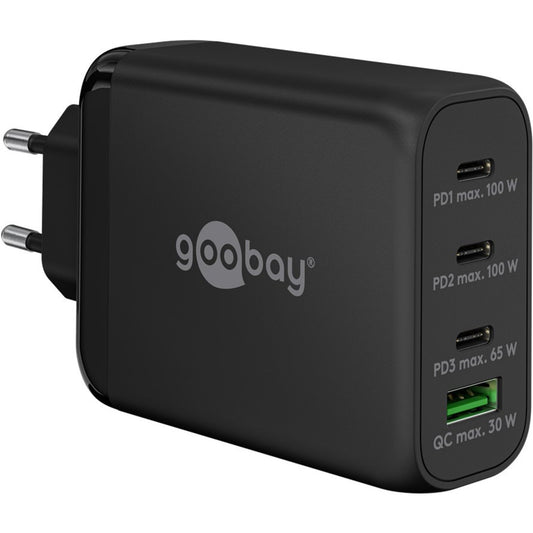 Goobay USB-C PD Multiport-Schnellladegerät 100 Watt (schwarz, 1x USB-A QC, 3x USB-C PD, GaN-Technologie)