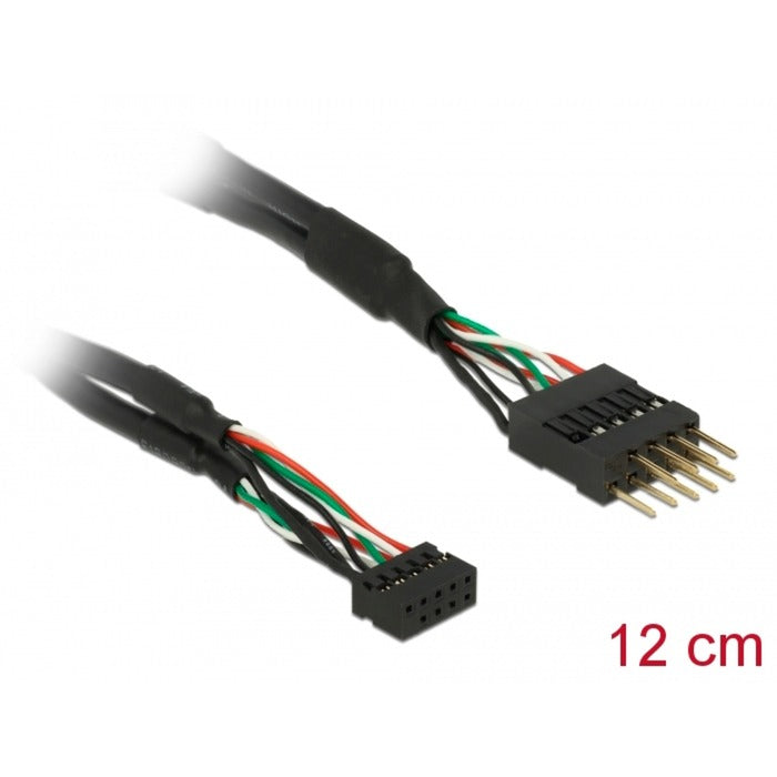 DeLOCK USB 2.0 Kabel, 10 Pin Header Buchse > 10 Pin Header Stecker (schwarz, 12cm)