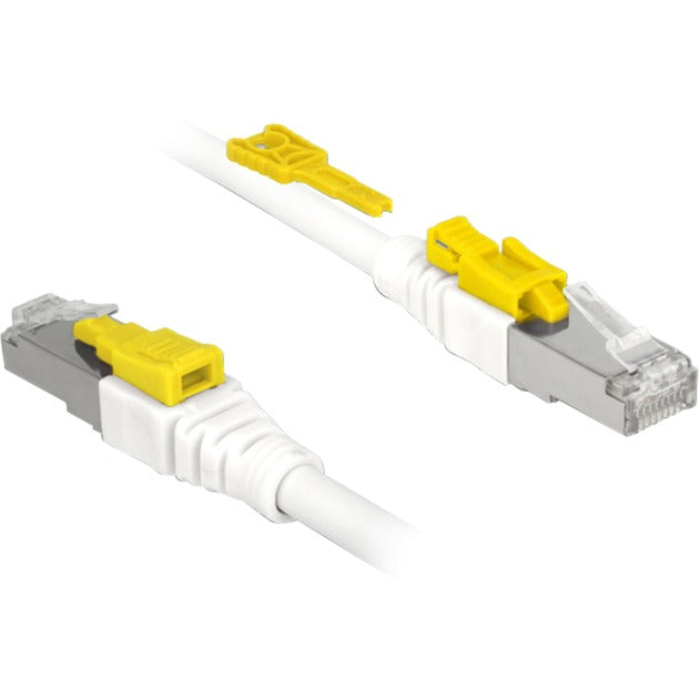 DeLOCK Patchkabel RJ45 Secure Cat.6a S/STP (weiss, 0,5 Meter, verriegelbar, LSOH Halogenfrei)