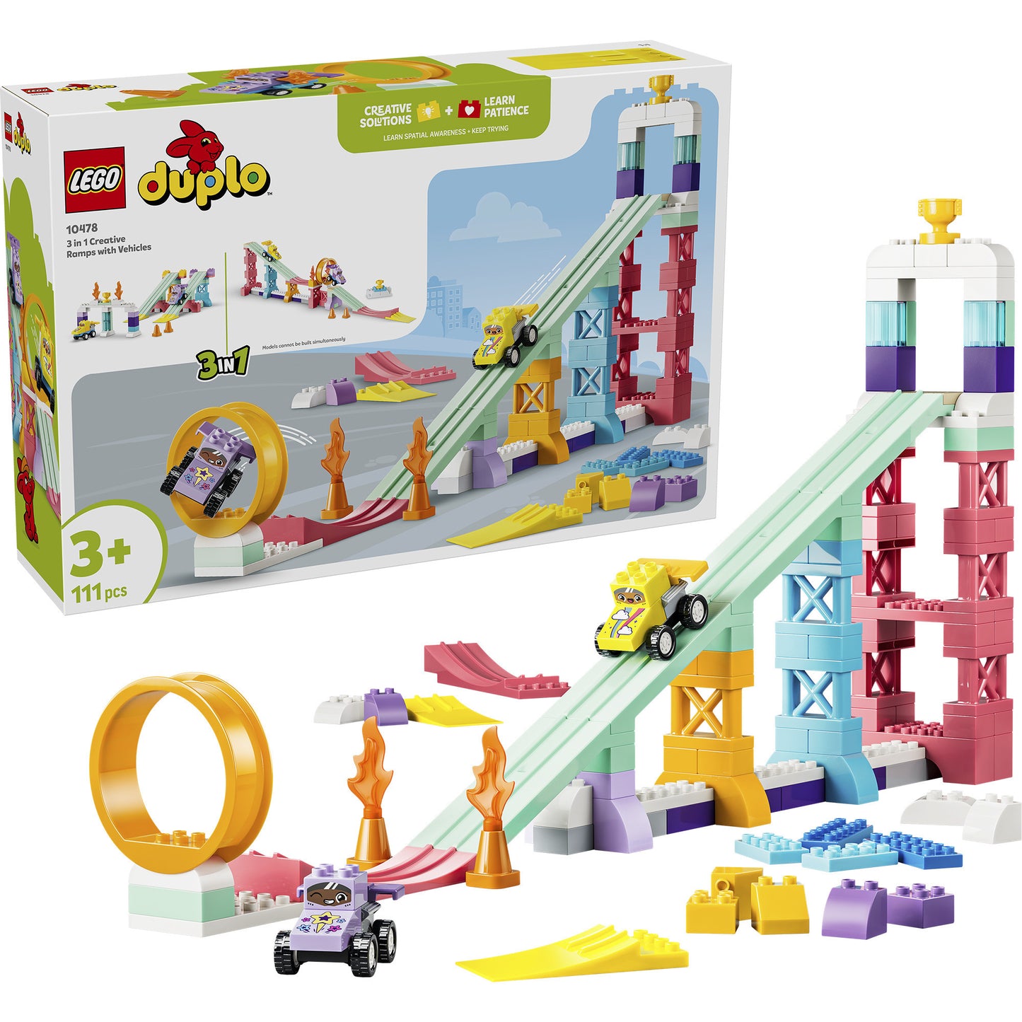 10478 DUPLO Town Kreative Sprungschanzen mit kleinen Flitzern 3-in-1-Set, Konstruktionsspielzeug
