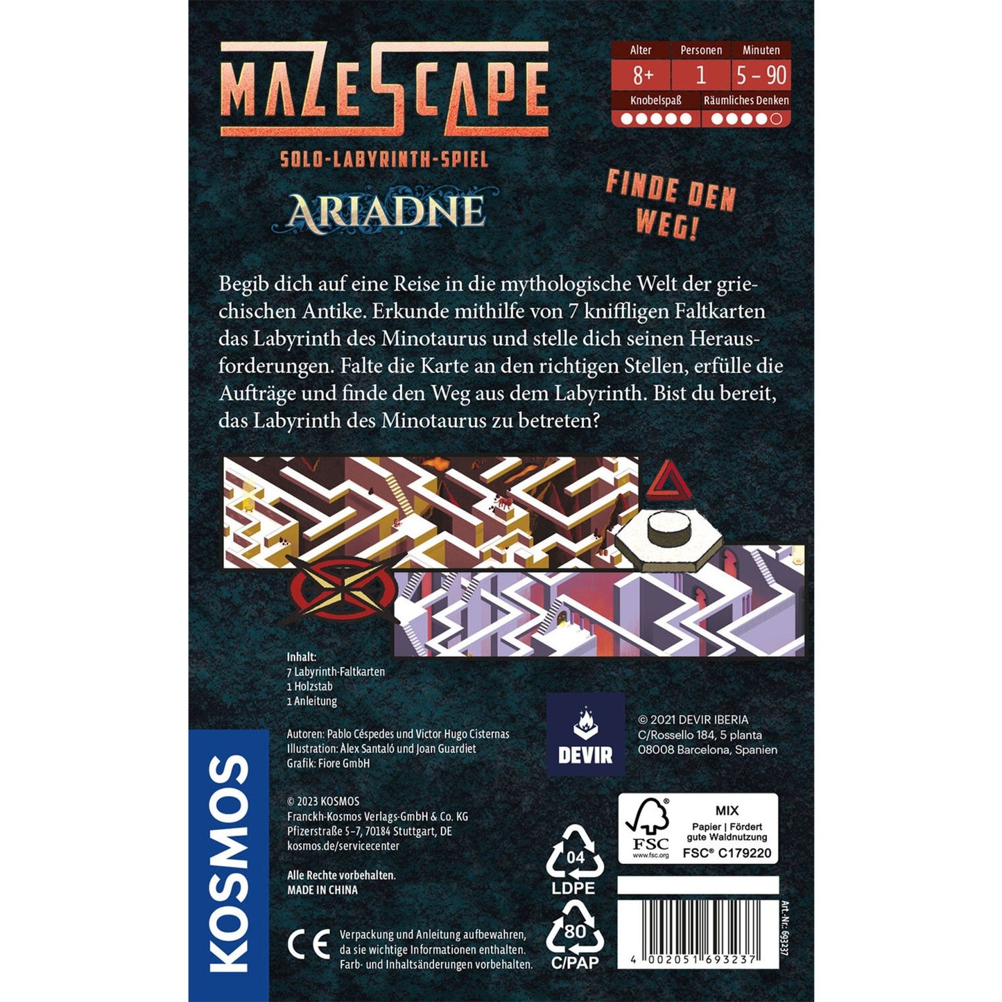 KOSMOS Mazescape Ariadne, Rätselspiel