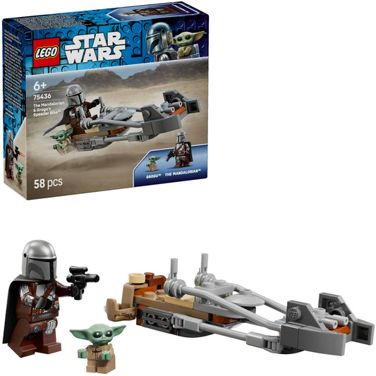 75436 Star Wars Der Mandalorianer und Grogu auf ihrem Speeder Bike, Konstruktionsspielzeug