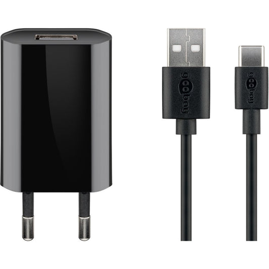 Goobay USB-C Ladeset 5 Watt (schwarz, 1 Meter Kabel USB-A > USB-C)
