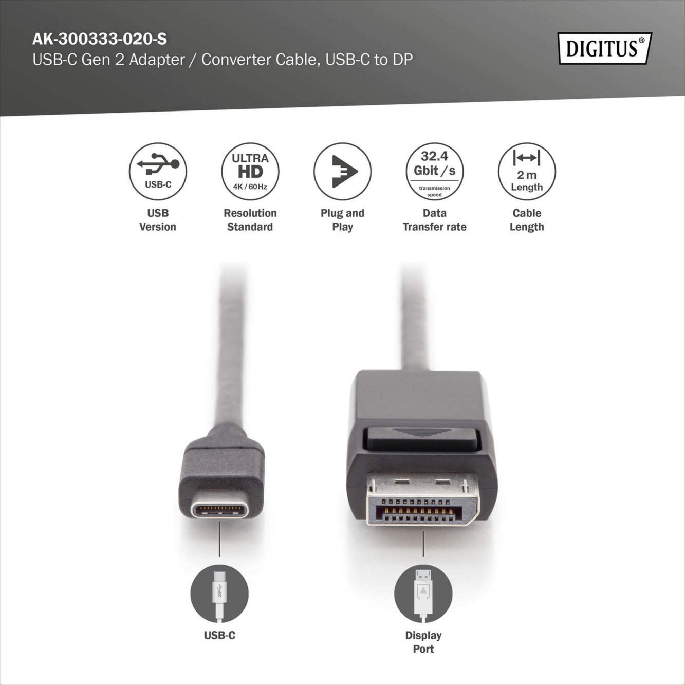 USB Gen 2 Adapterkabel USB-C > DisplayPort 4K