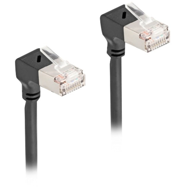 DeLOCK Patchkabel RJ-45 Cat.6a S/FTP, Slim 90° gewinkelt (schwarz, 1 Meter, nach oben abgewinkelte Stecker)