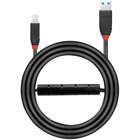 Lindy USB 3.2 Gen 1 Aktivkabel Slim, USB-A Stecker > USB-B Stecker (schwarz, 10 Meter)