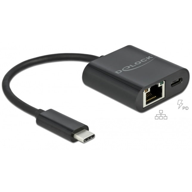 DeLOCK Adapter USB-C > Gigabit LAN, mit PD Anschluss (schwarz)