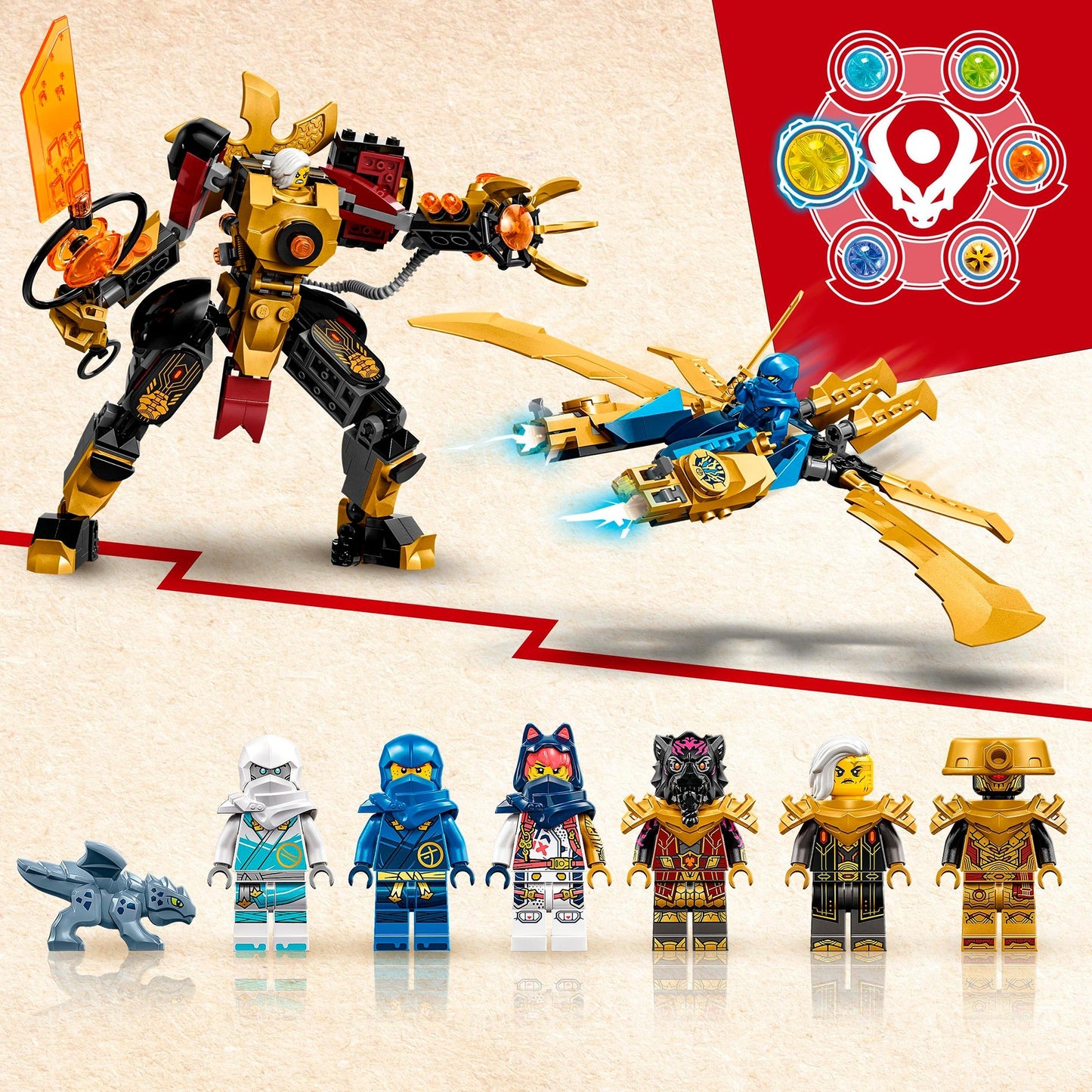 LEGO 71796 Ninjago Kaiserliches Mech-Duell gegen den Elementardrachen, Konstruktionsspielzeug