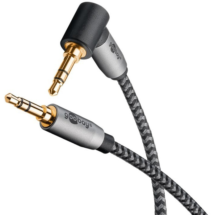 Goobay Plus Audio Verbindungskabel AUX 3,5mm stereo, 90° (schwarz/silber, 0,5 Meter, abgewinkelt)