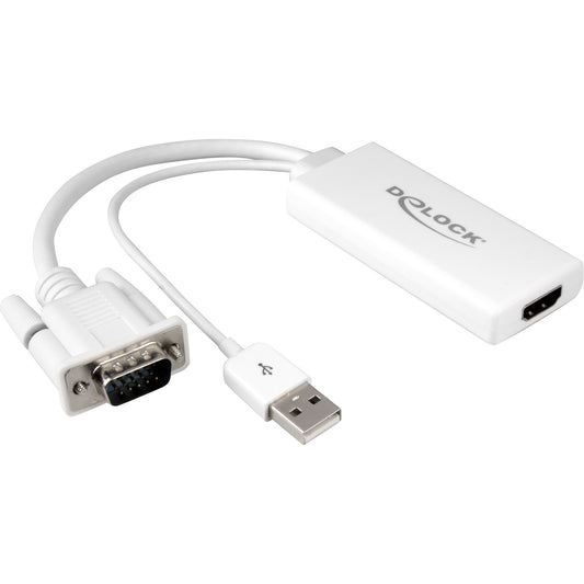 DeLOCK USB 2.0 Adapter, USB-A + VGA Stecker > HDMI Buchse (weiss, 25cm)