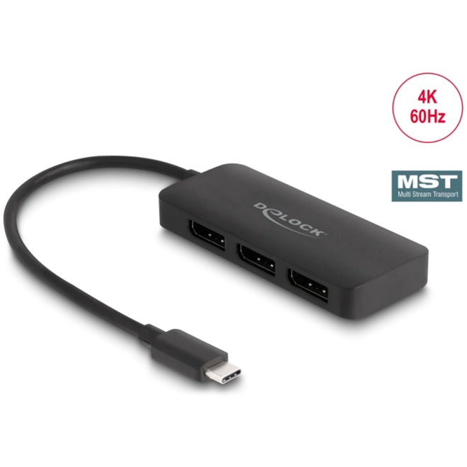 DeLOCK USB-C > 3x DisplayPort Splitter MST 4K 60Hz (schwarz, 15cm)