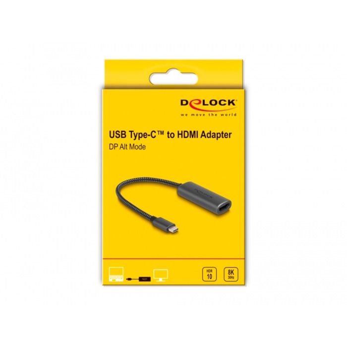 DeLOCK USB Adapter, USB-C Stecker > HDMI Buchse (DP Alt Mode) (grau, 20cm, 8K + HDR)