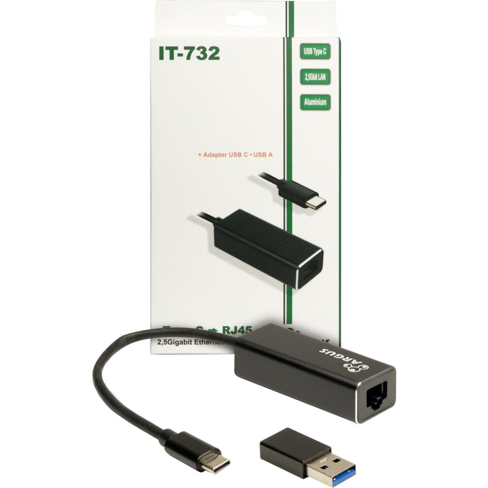 Inter-Tech USB Adapter Argus IT-732, USB-C Stecker > RJ-45 Buchse (schwarz, 10/100/1.000/2.500 Mbit/s)