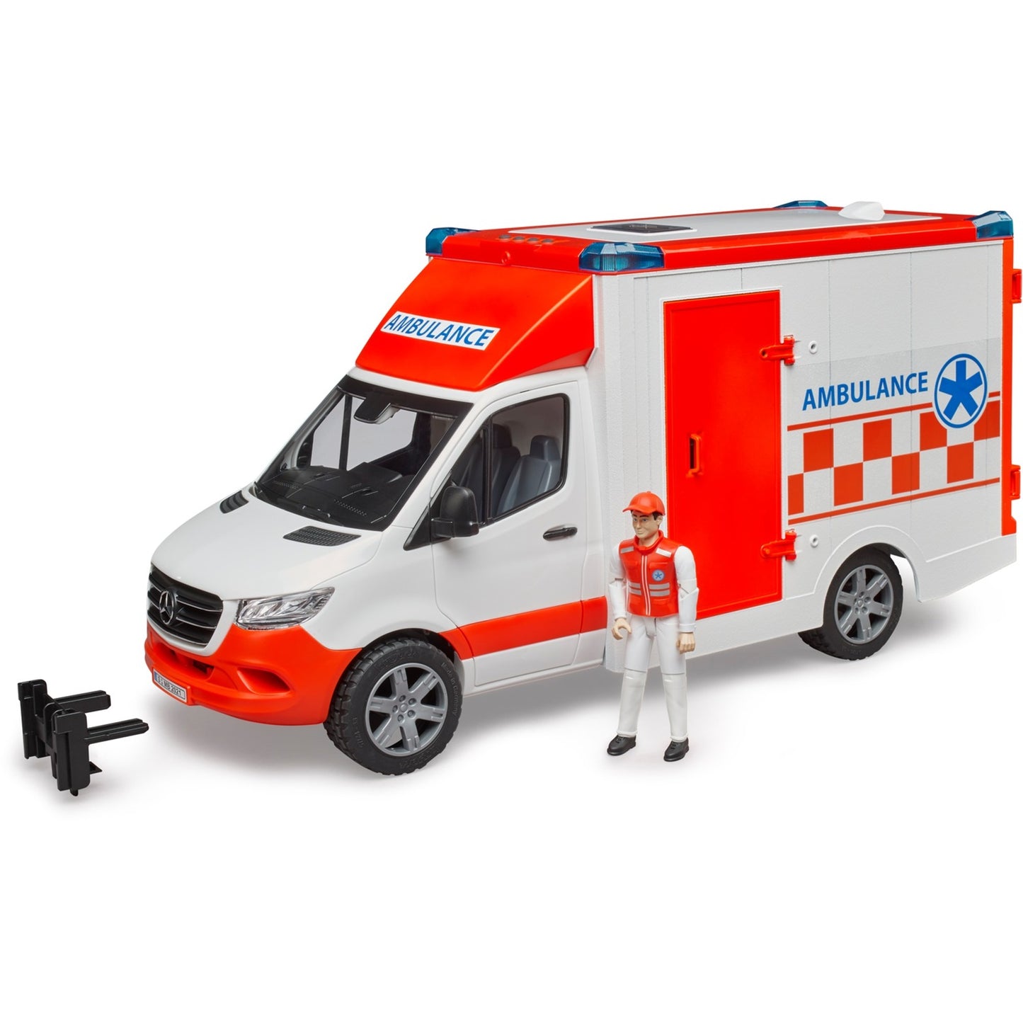 BRUDER MB Sprinter Ambulanz mit Fahrer (rot/weiss)