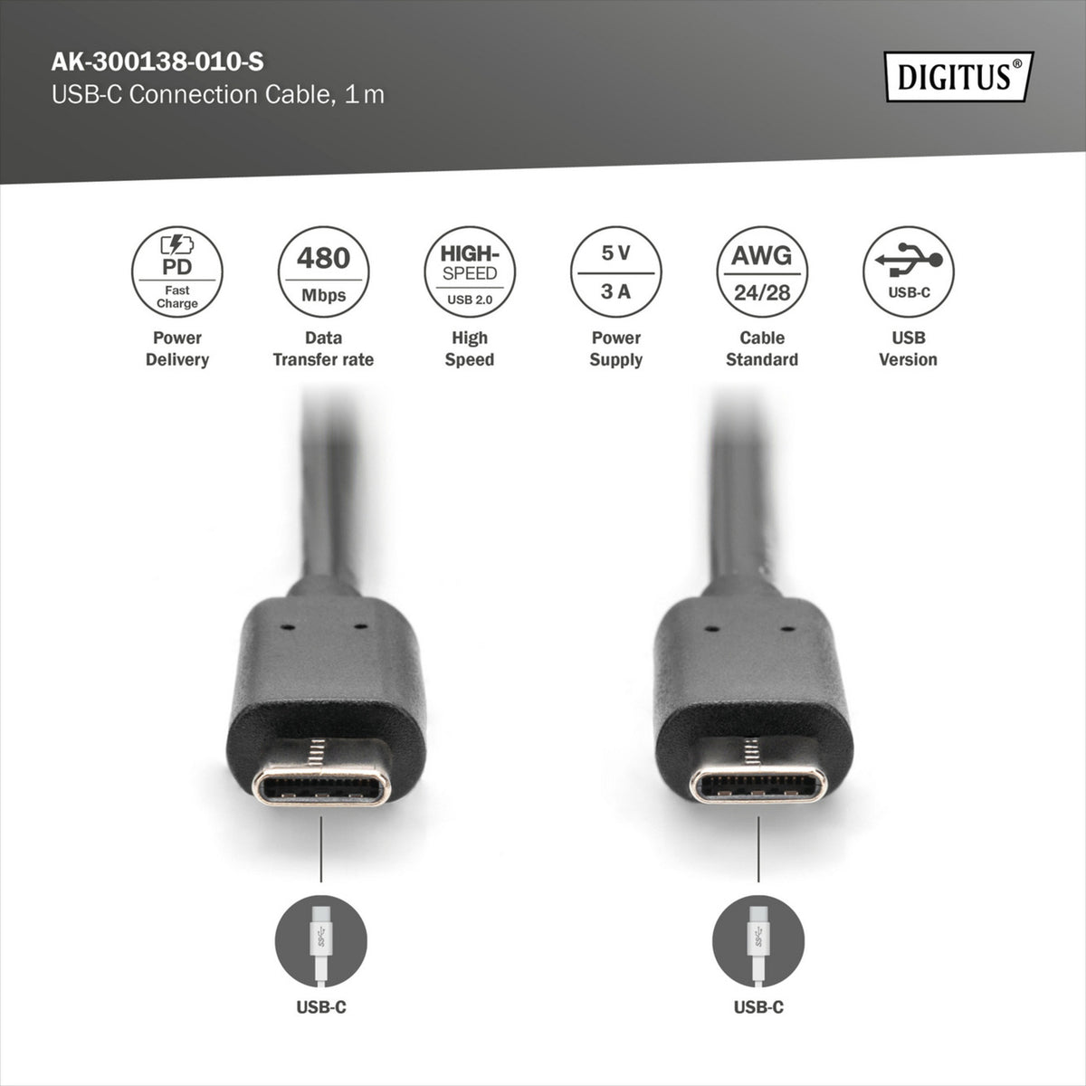 USB 2.0 Anschlusskabel USB-C > USB-C