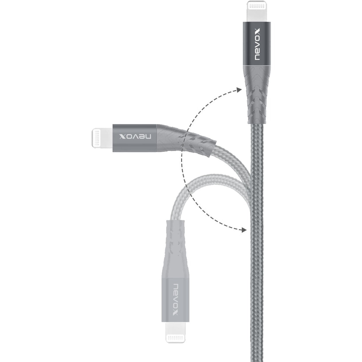 Nevox USB 2.0 Adapterkabel, USB-C Stecker > Lightning Stecker (silber/grau, 50cm, PD, gesleevt)