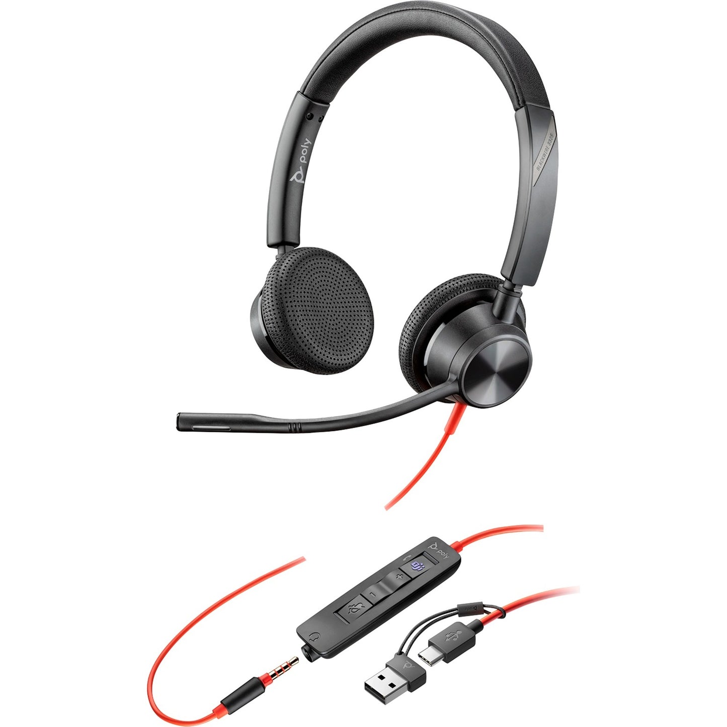 Poly Blackwire 3325M USB-C Stereo-Headset + 3,5 mm-Stecker + USB-C/A-Adapter