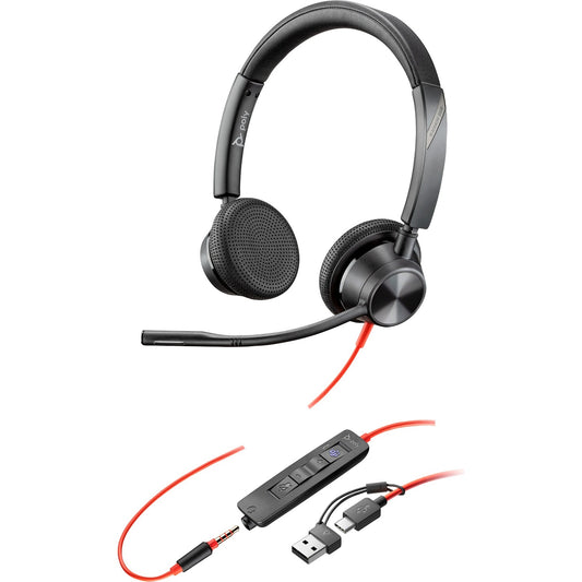 Poly Blackwire 3325M USB-C Stereo-Headset + 3,5 mm-Stecker + USB-C/A-Adapter