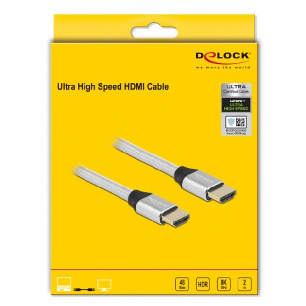 DeLOCK Ultra High Speed HDMI-Kabel 48 Gbps 8K 60Hz (silber, 2 Meter)