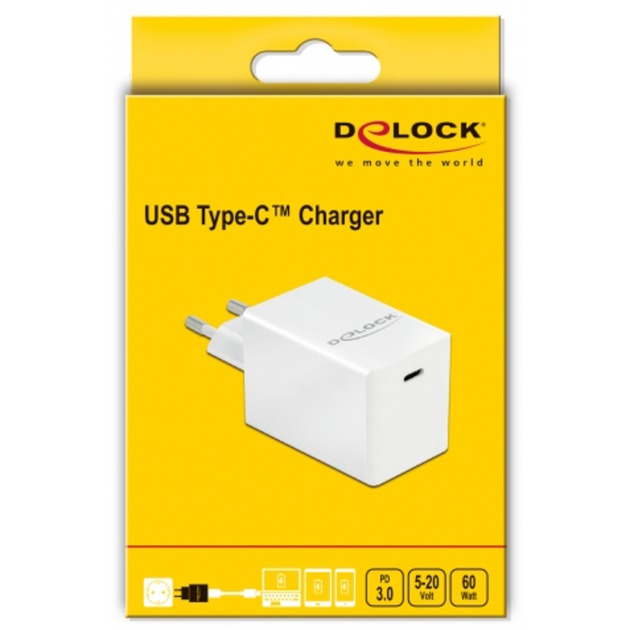 DeLOCK USB Ladegerät 1x USB-C PD 3.0 kompakt, 60 Watt (weiss)