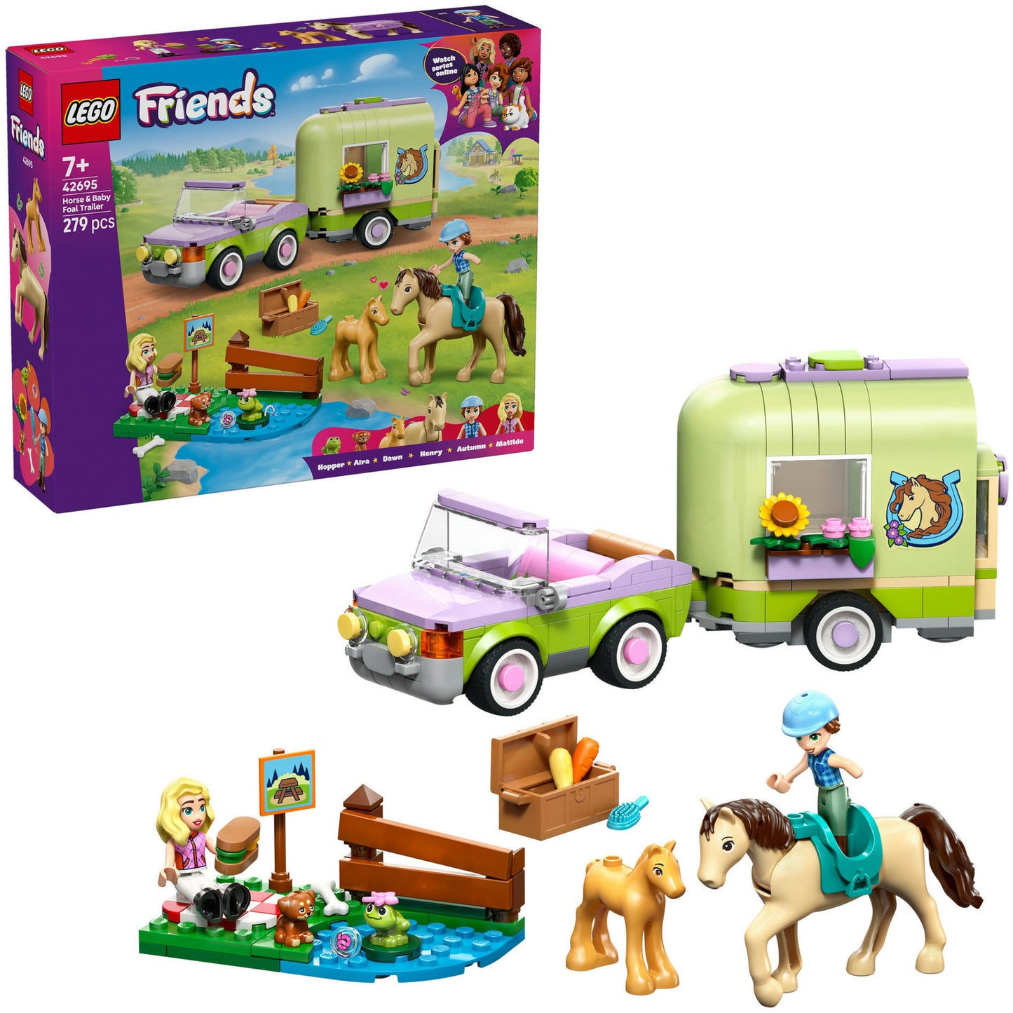 42695 Friends Pferd und Fohlen mit Pferdeanhänger, Konstruktionsspielzeug