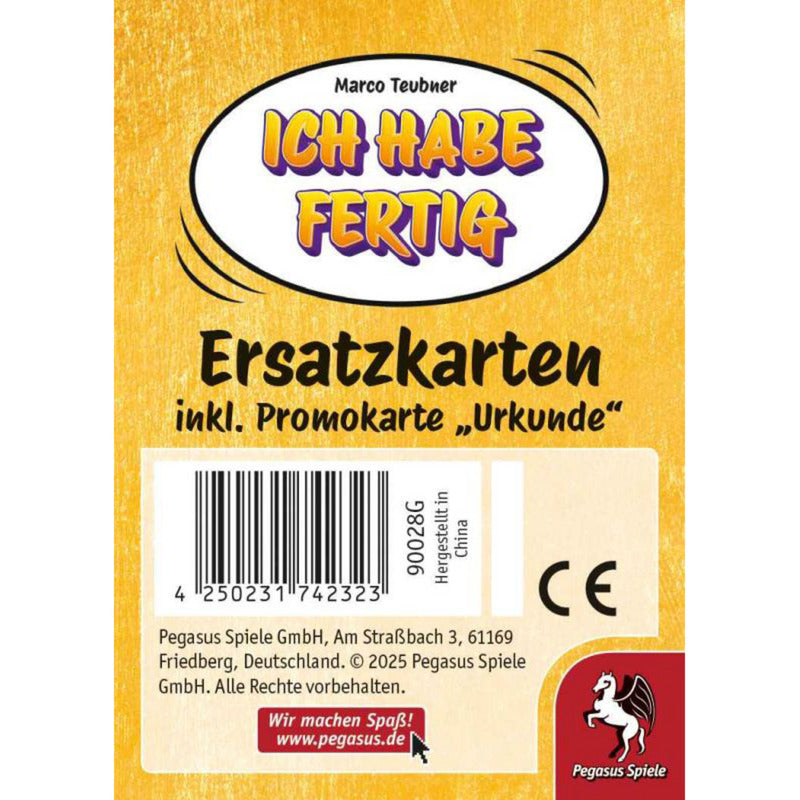 Ich habe fertig - Ersatzkarten inkl. Promo Urkunde, Kartenspiel