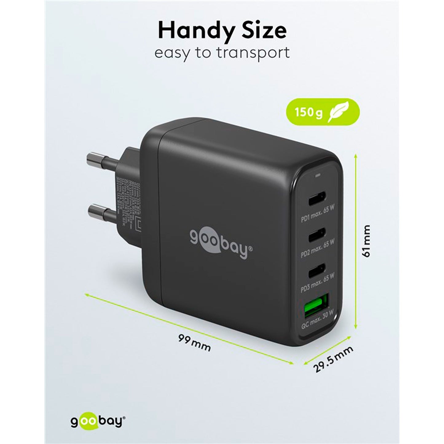 Goobay USB-C Multiport-Schnellladegerät, PD, GaN, 68 Watt (schwarz, 3x USB-C, 1x USB-A, Power Delivery, QuickCharge)