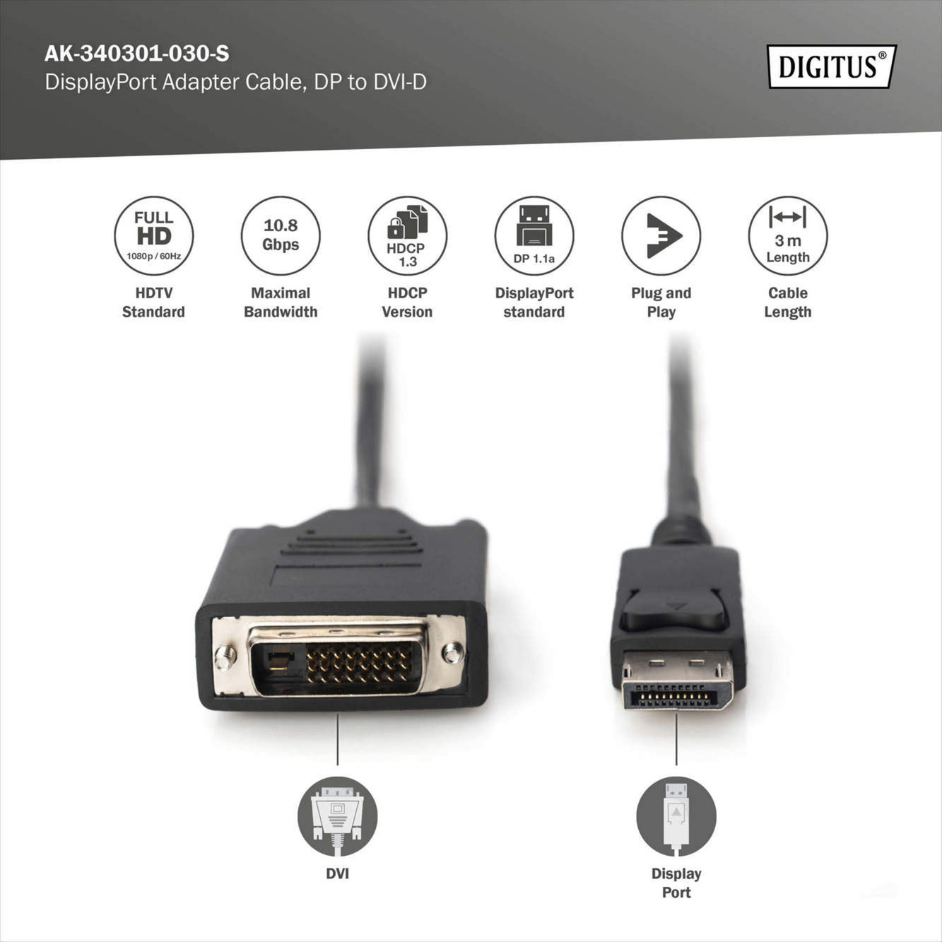 Adapterkabel DisplayPort > DVI-D