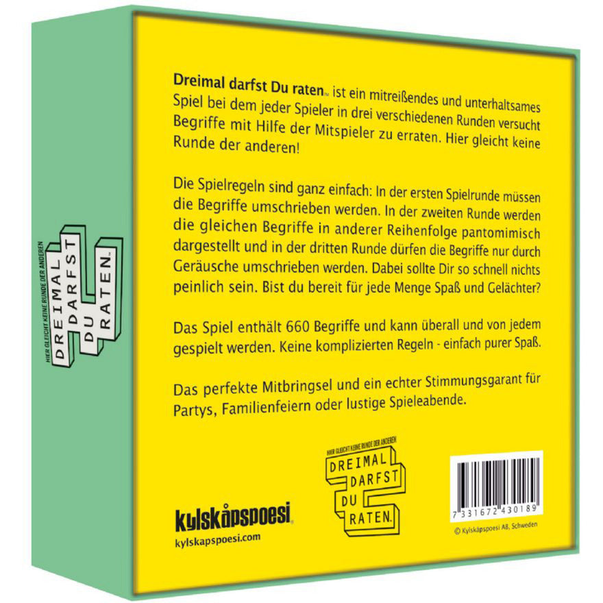 Dreimal darfst du raten - Hier gleicht keine Runde der Anderen, Partyspiel
