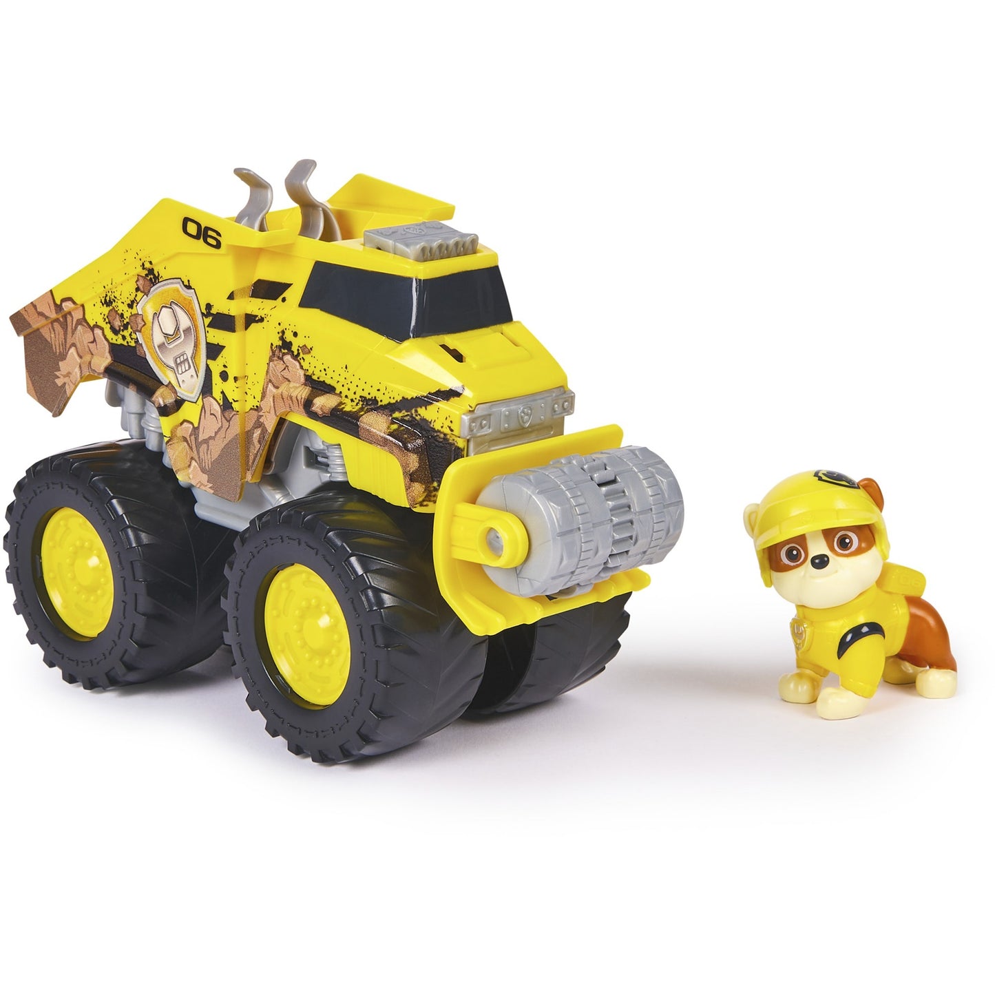 Paw Patrol Rescue Wheels - Rubbles Bulldozer Monstertruck mit Rubble Hundefigur, Spielfahrzeug