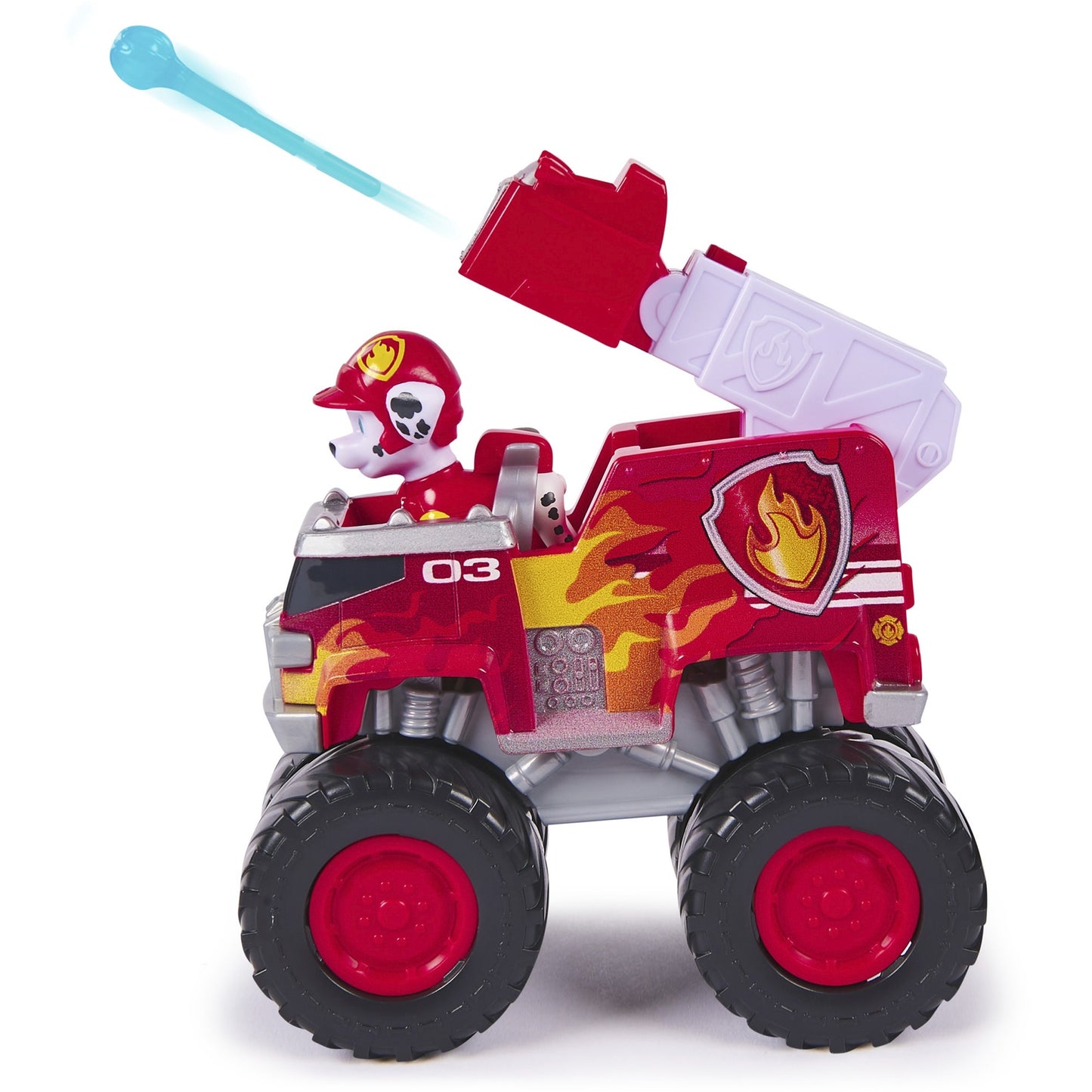 Paw Patrol Rescue Wheels - Marshalls Feuerwehr Monstertruck mit Geschoss-Abwurf und Marshall Hundefigur, Spielfahrzeug