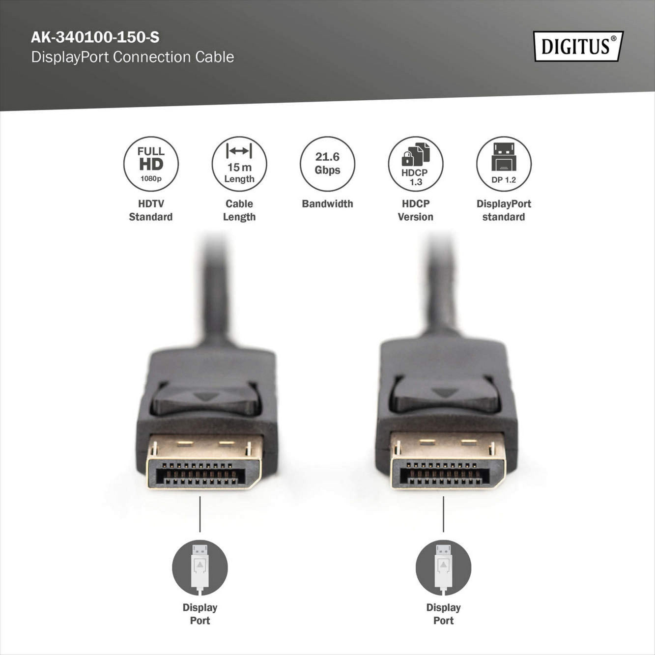 DisplayPort Anschlusskabel, Full HD 1080p