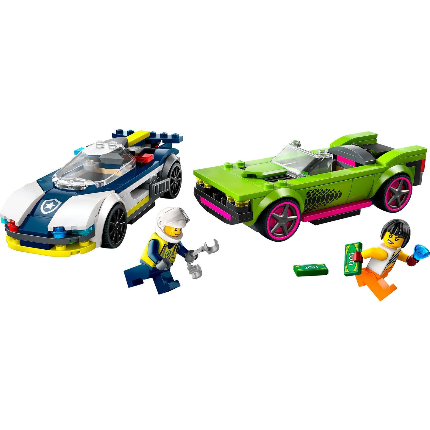 LEGO 60415 City Verfolgungsjagd mit Polizeiauto und Muscle Car, Konstruktionsspielzeug