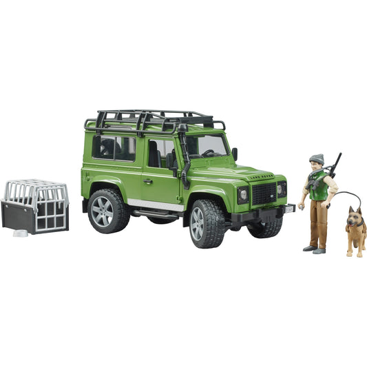 BRUDER Land Rover Defender Station Wagon (grün/schwarz, Inkl. Förster und Hund)