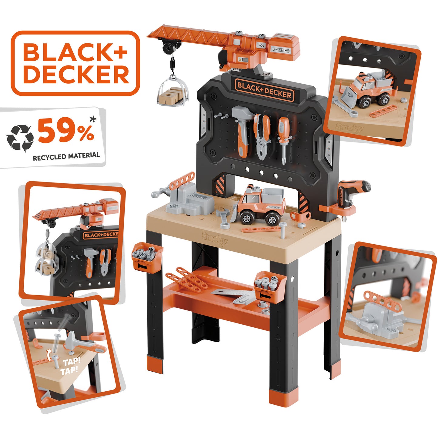 Black+Decker Werkbank mit Kran, Kinderwerkzeug