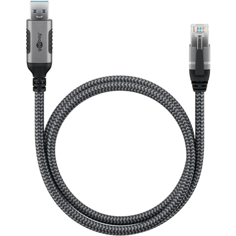 Goobay Ethernet-Kabel USB-A 3.2 Gen1 Stecker > RJ-45 Stecker (schwarz/silber, 1 Meter)