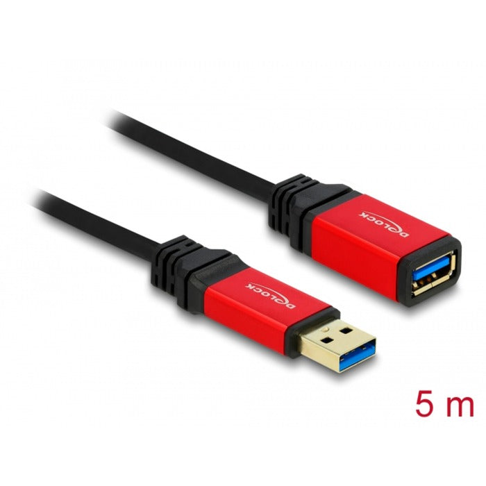 DeLOCK USB 3.2 Gen 1 Verlängerungskabel, USB-A Stecker > USB-A Buchse (schwarz/rot, 5 Meter, SuperSpeed)