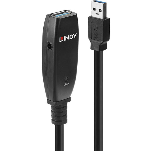 Lindy USB 3.2 Gen 1 Aktivverlängerungskabel Slim, USB-A Stecker > USB-A Buchse (schwarz, 15 Meter)