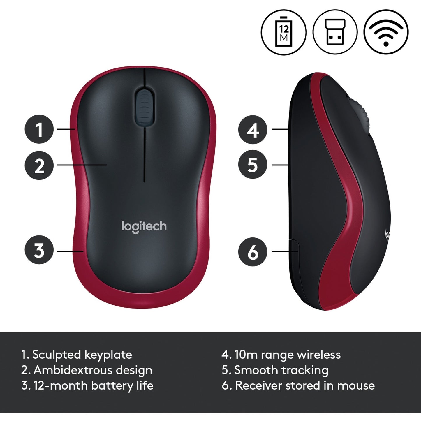 Logitech Wireless Mouse M185 (rot, Retail)