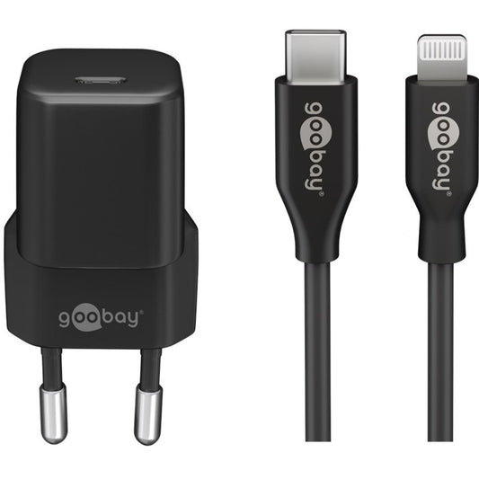 Goobay Apple Lightning / USB-C PD-Ladeset nano 20 Watt (schwarz, 1 Meter Kabel, PD)