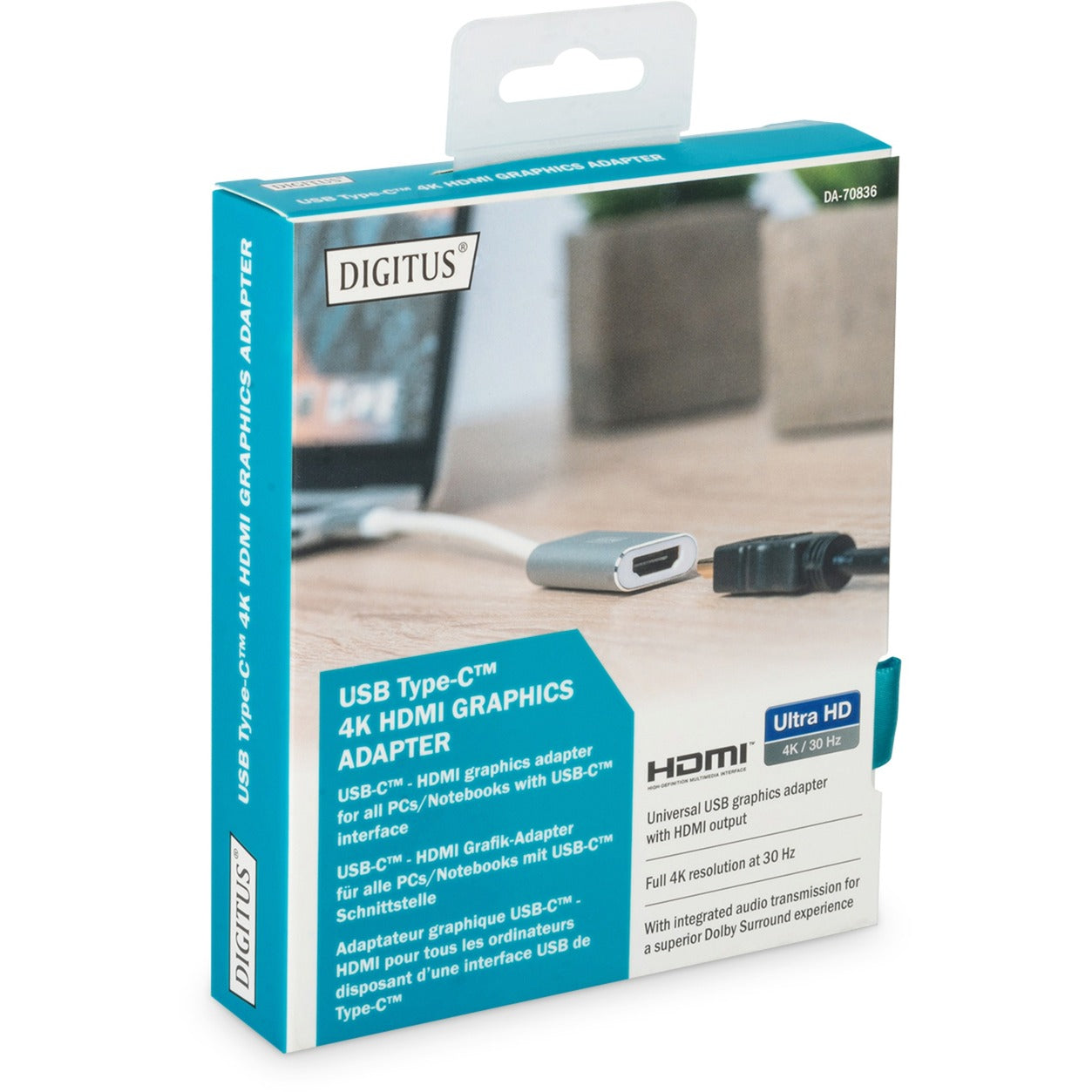 Digitus USB Adapter, USB-C Stecker > HDMI 4K Buchse (weiss/silber, 20cm)