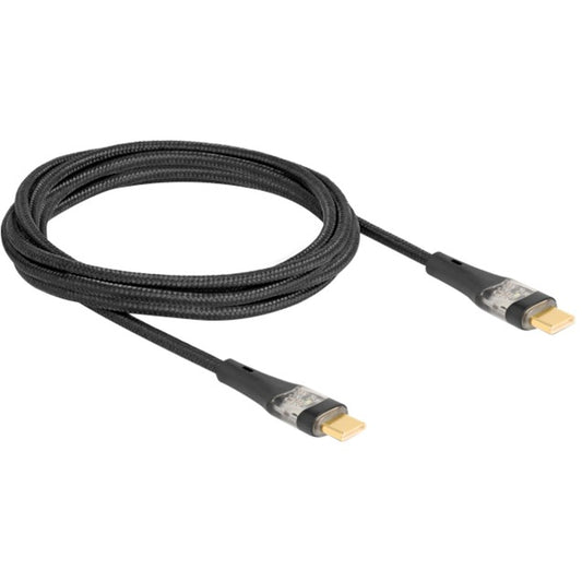 DeLOCK USB 2.0 Ladekabel, USB-C Stecker > USB-C Stecker (schwarz, 2 Meter, PD 3.0, Laden mit bis zu 100 Watt, Textilkabel mit Metallsteckern)