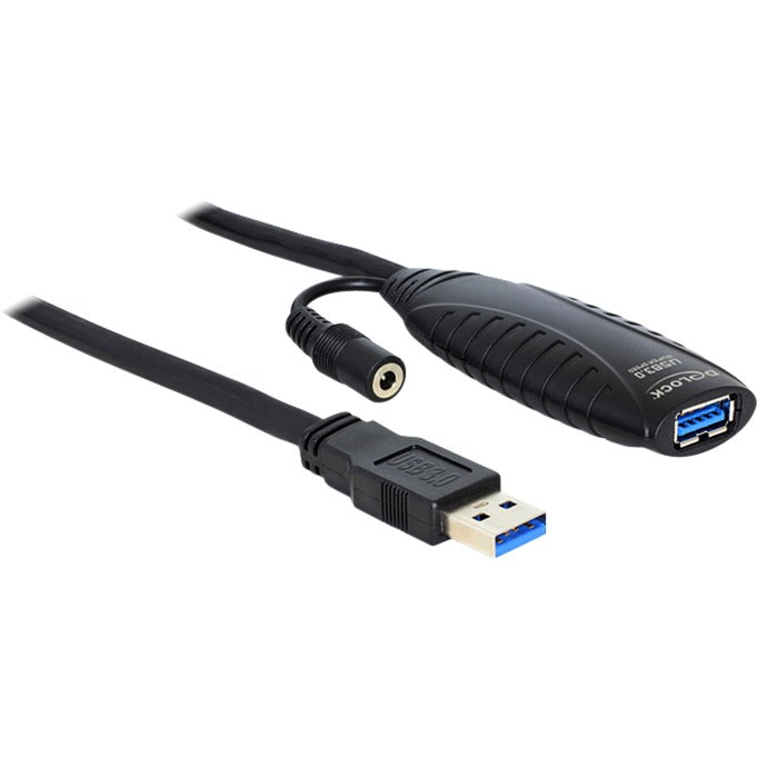 DeLOCK USB 3.2 Gen 1 Aktivverlängerungskabel, USB-A Stecker > USB-A Buchse (schwarz, 10 Meter, mit DC Strombuchse)