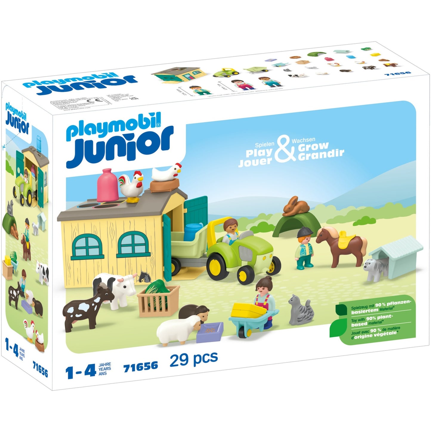 Playmobil 71656 Junior: Bauernhof-Abenteuer mit Traktor, Anhänger und tierischen Freunden