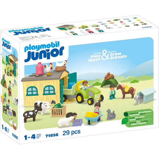 Playmobil 71656 Junior: Bauernhof-Abenteuer mit Traktor, Anhänger und tierischen Freunden