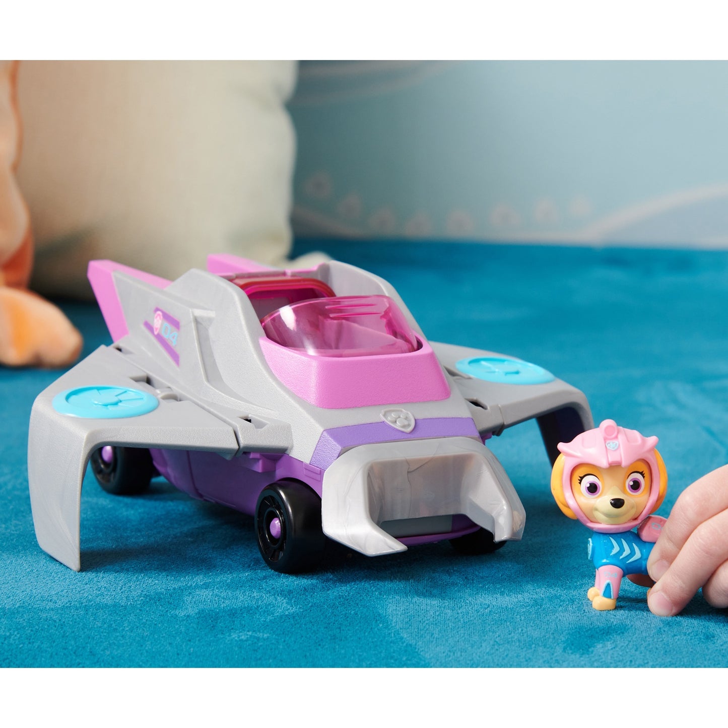 Spin Master Paw Patrol Aqua Pups - Basis Fahrzeug im Rochen-Design mit Skye-Welpenfigur, Spielfahrzeug